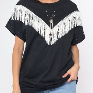 vintage Hazelwoods t shirt western cowgirl fringe studded top concho  L   AA10
